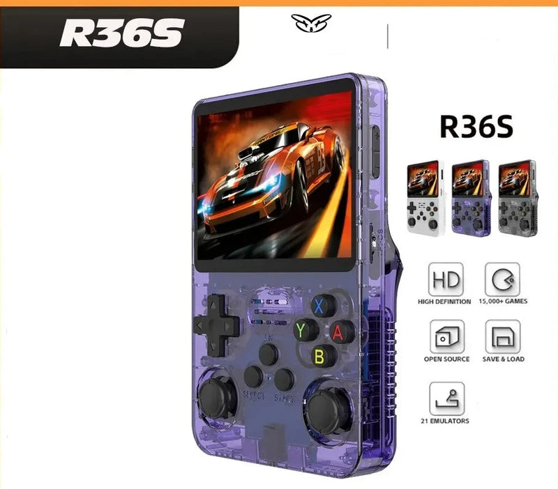 Console de jogos retrô R36S, cartão TF de 64 GB com 10.000 jogos, ArkOS 2.0 de 32 GB baseado em Linux, 20 emuladores, DDR3L de 1 GB, alto-falante de 8 W, tela IPS de 3,5 polegadas, bateria de 3 a 5 horas - branco